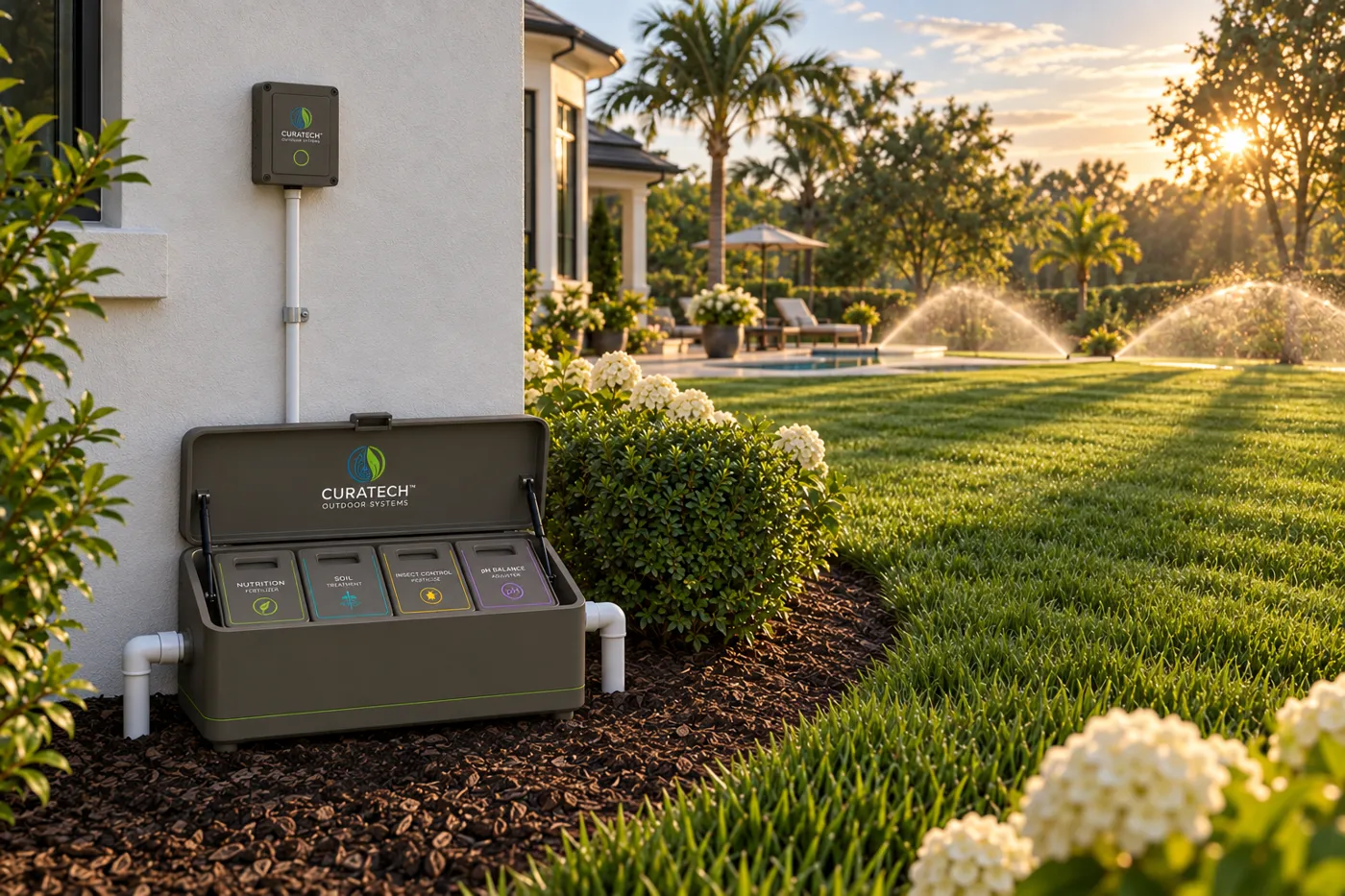 CuraTech system installed on a lakeside estate at golden hour