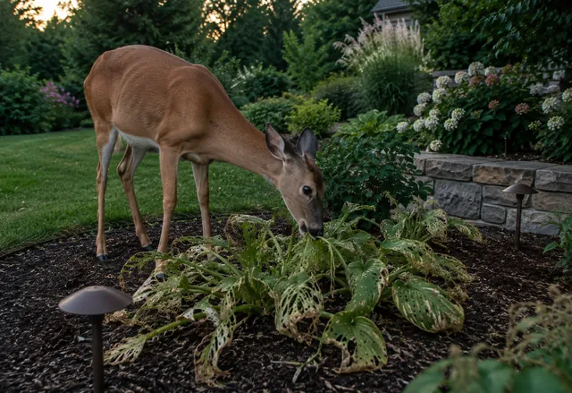 Deer eating garden plants